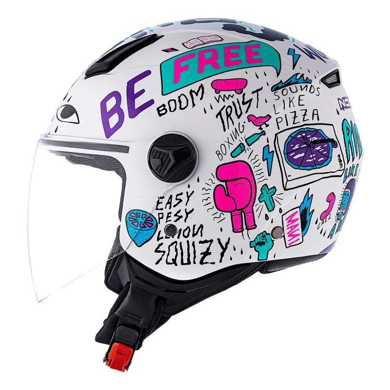 Capacete Norisk Orion Free Branco Roxo Fechado - Branco Roxo